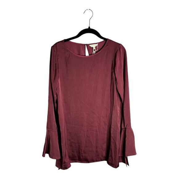 Max Studio Maroon Long Bell Sleeve Blouse With Round Neck Size XS - Picture 1 of 9